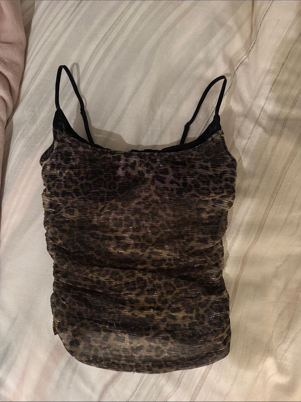 Leopard Print Mesh Cami Tank Top - Black/Brown